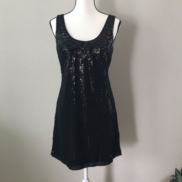 WHBM Black Sleeveless Sequined Cocktail Dress sz 2 - Picture 1 of 6